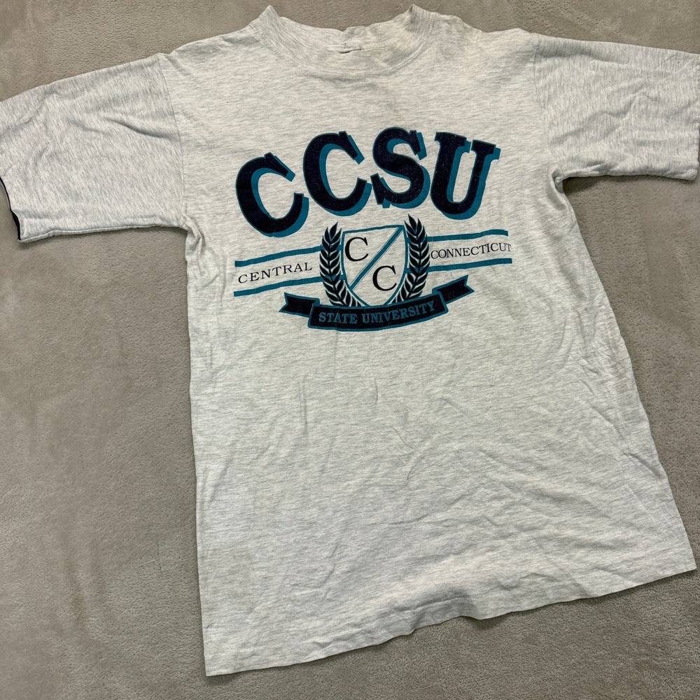 VTG CCSU Shirt Mens Small Blue Devils Tee MV Sport Heather Gray College USA Made